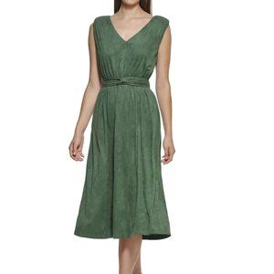 Kensie Faux Suede Tie Waist Midi Dress In Green - XS - NWOT